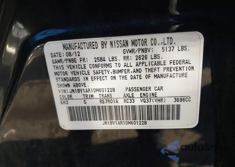 2013 Infiniti M37X z USA, uszkodzony, nr VIN JN1BY1AR1DM601228